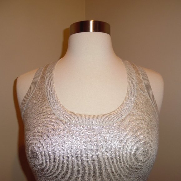 Robert Rodriguez Metallic Laminated Silver Ribbed Knit Coated Cocktail Tank Top - Picture 4 of 10